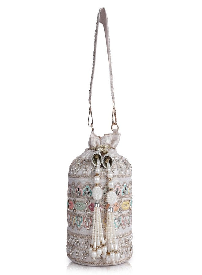 PLANX Velvet SilK Stylish Embroidery Unique Design Trendy Traditional Ethnic Wedding Party Handheld Potli For Women - Image 1